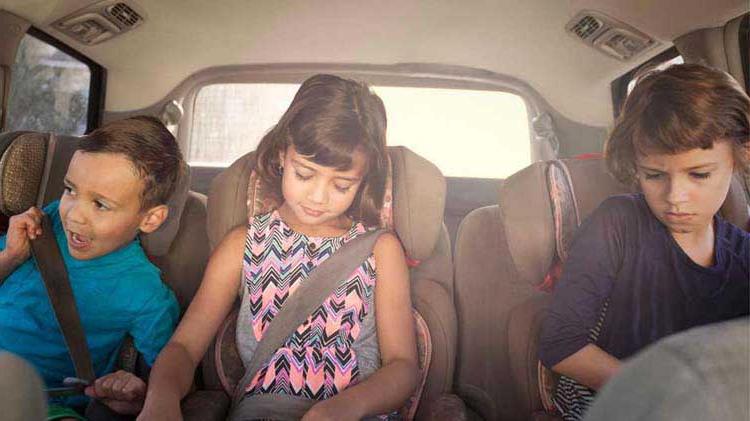 孩子们坐在汽车后座上.